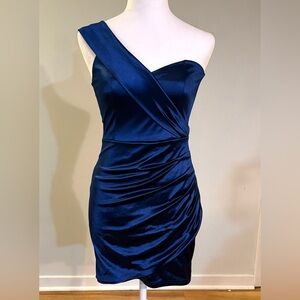 NWOT Lulus ‘Remember My Name’ Royal Blue One Shoulder Tulip Mini Dress, Size XS